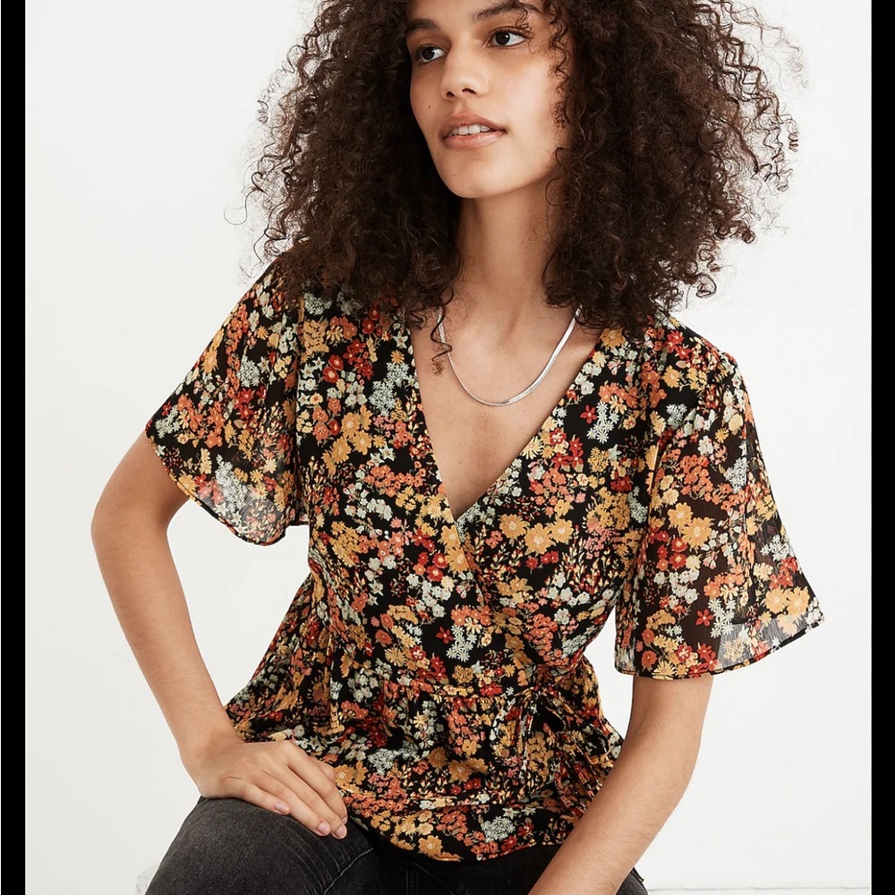 Madewell Flutter Sleeve Peplum Wrap Top